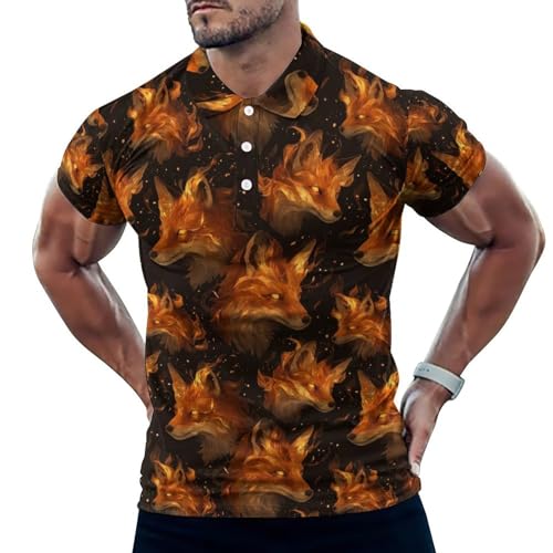 Polo de golf pour homme imprimé renard feu coupe sèche anti-humidité t-shirt sport