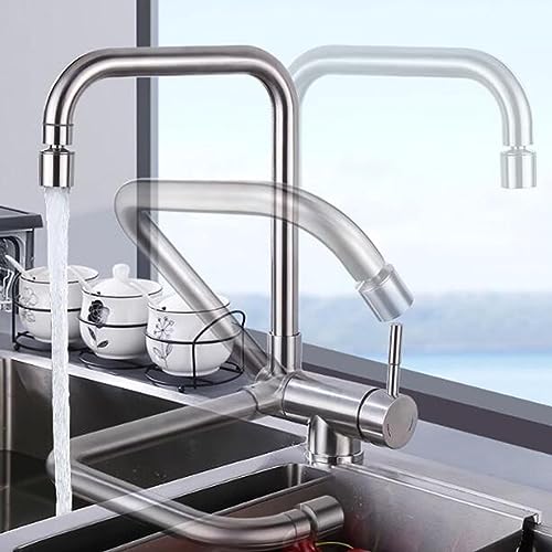 Mitigeur cuisine pliable avec bec orientable 360 en acier brossé durable