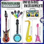 10 Pieces Inflatable Instruments Party Props Set Photo Booth Props Inflatable Guitar Saxophone Bass Lute Microphone Recorder Piano Theme Party Rock Toys Decorated Vintage Period Party - Image 2