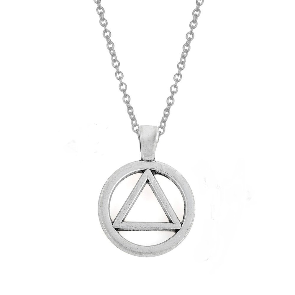 Zinc Alloy AA Symbol Alcoholics Anonymous Pendant Necklace Jewelry Gifts