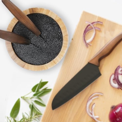 Ceppo Coltelli Universale in Bambù, Portacoltelli da Cucina Vuoto con Setole Amovibili, Design Elegante in Legno Naturale, Knife Block Holder, Sicuro e Facile da Pulire - immagine 5