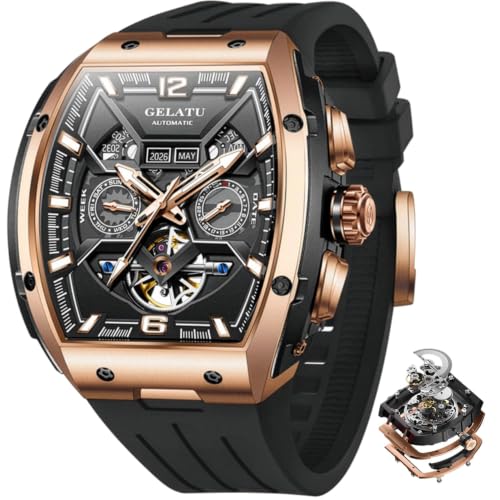 Image of OLEVS Luxury Watches for Men Black Mechanical Wrist Watch Self Winding Automatic Tourbillon Watches Skeleton Waterproof Mens Wrist Watch