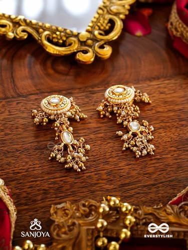 Image of SANJOYA by EVERSTYLISH Kundan Earrings for Women | Classic Pearl & Gold Accent Dangler Earrings | Ethnic Jewelry for Weddings, Festivals & Special Occasions