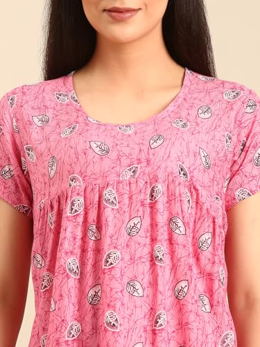 Image of Rupa Jon Aishwarya Women Short Printed Nighty in Premium Cotton Blend Fabric, Midi Length, Night Dress, Three-Fourth Length for Comfortable Everyday Wear