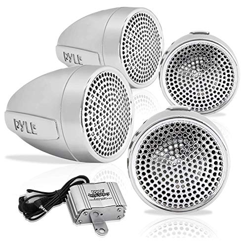 Pyle PLMCA90 1200 Watts Motorcycle/ATV Amplifier with Dual Handle-Bar Mount Weatherproof Speakers, MP3/iPod Input, USB Charger - Set of 4