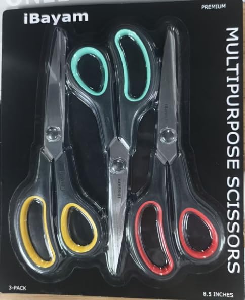 Image of iBayam All Purpose Heavy Duty Scissors for Office, School, Craft, Scrapbook, Vision Board, (3, Black, sewing scissors)