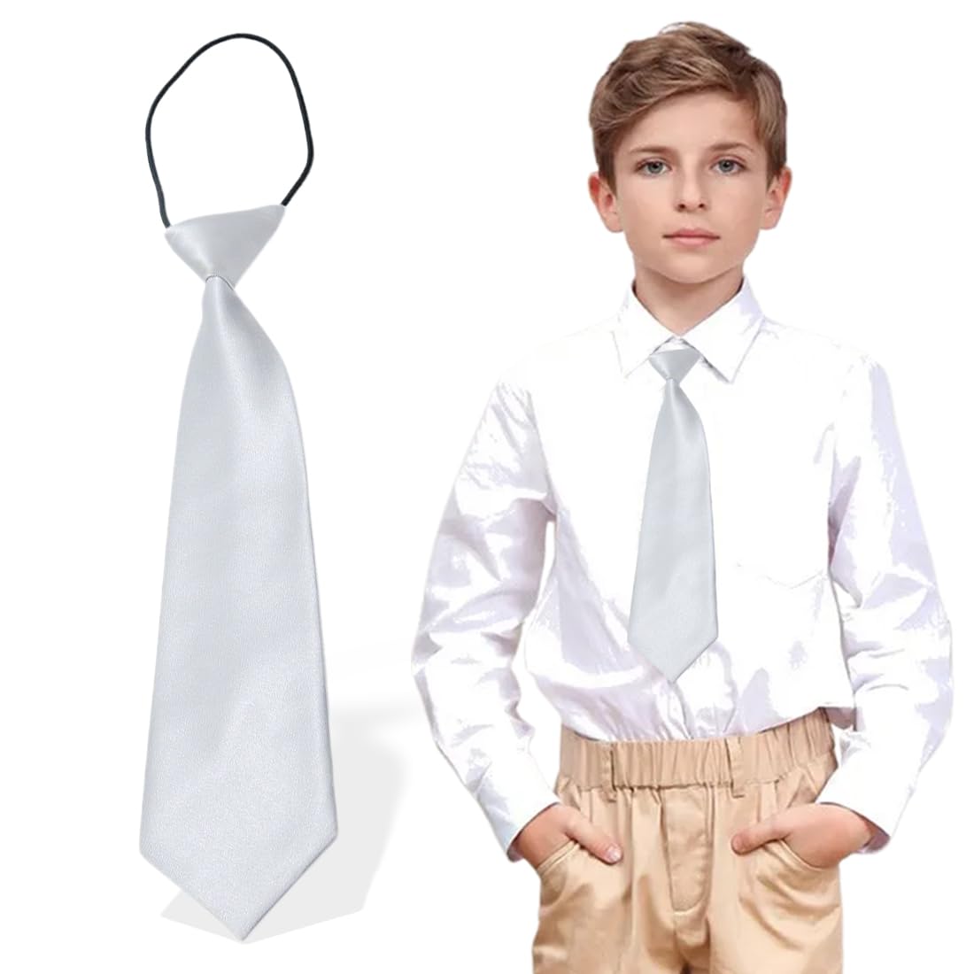 Corbata plateada para bebé con elástico – Efecto elegante