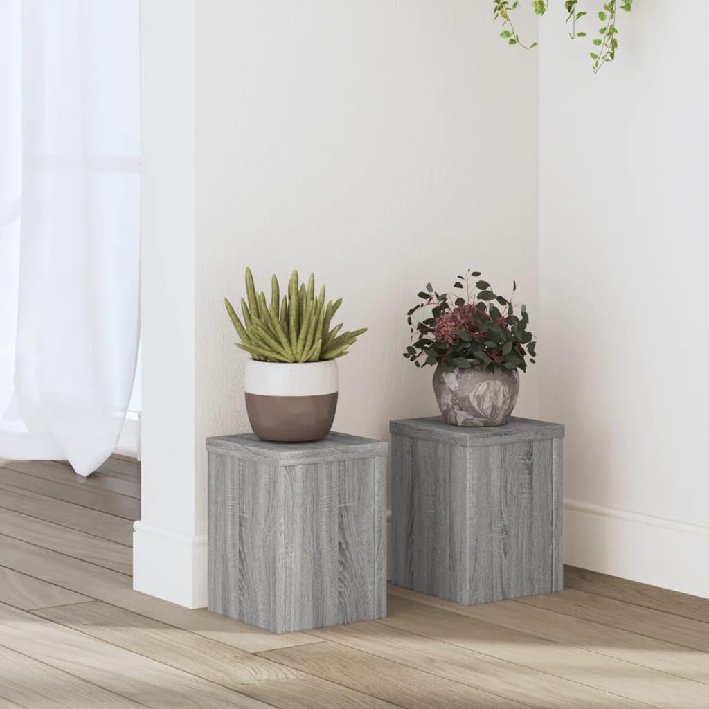 Mokuyary Plant Stands 2 pcs Sonoma Grey Wood 15 x 15 x 20 cm High Strength Hollow Shelf Can Be Filled with Sand and Gravel for Flower, Pot, House Plant