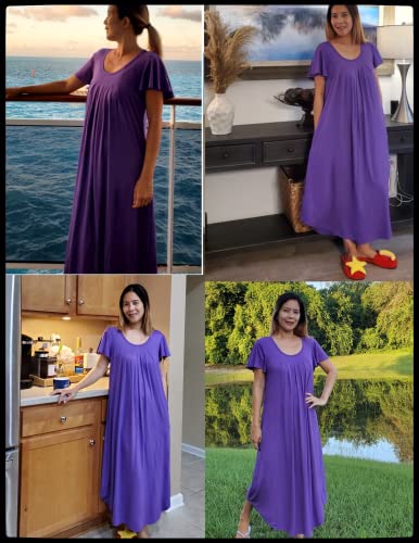Image of Ekouaer Long Nightgowns for Women with Pockets Short Sleeves Moo Moos for Women Casual Maxi Dress House Dresses S-XXXL