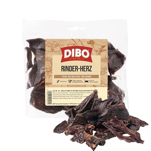DIBO Rinder-Herz, entfettet, 100g-Beutel, der kleine Naturkau-Snack oder Leckerli für Zwischendurch, Hundefutter, Qualitätskauartikel ohne Chemie