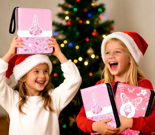 Image of 2 Pink Card Binder, 900 Pocket Trading Card Binder with Zipper, Removable Sleeves Card Album for TCG Cards, Cute Card Binder for Girls