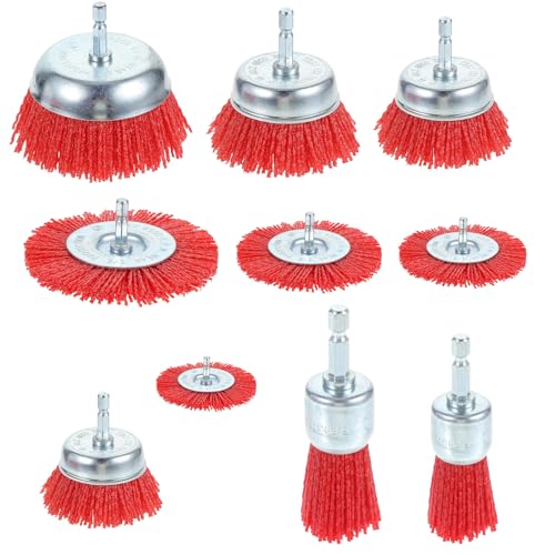Image of 10 Pack Wire Cup Brush Nylon Filament Abrasive Wire Brush, Twisted Knotted Cup Brush for Grinders, with 1 /4 Inch Hex Shank for Heavy Cleaning Rust, Stripping and Abrasive, for Angle Grinder