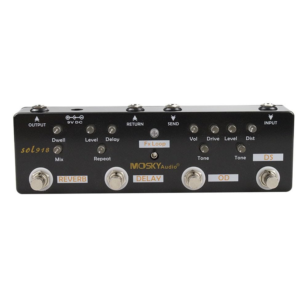 Chitarra Elettrica Multi Effetti Pedaliera, Processore Effetto Chitarra 5 in 1 con Distortion Overdrive Delay Reverb Loop