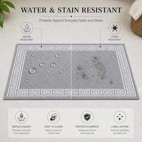 Image of Matz&More Greek Single Line Floor Mat | 40x60 CM | Grey White | Nylon Tufted Gel Baking Anti-Slip | Doormat for Home Entrance, Kitchen & Bedroom