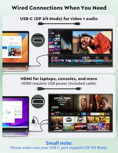 Image of ZSCMALLS 23.8 Inch Wireless Portable Monitor with Built‑in Battery, 1080P FHD IPS Display, AirPlay & Miracast Screen Casting, No App Needed, USB‑C DP Alt Mode & HDMI, VESA