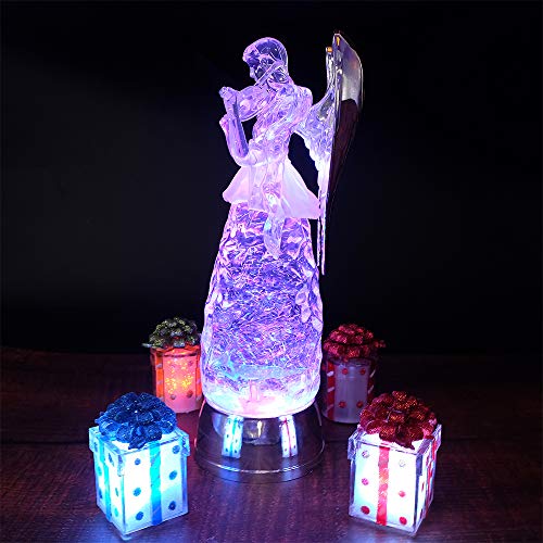 DRomance LED Light Up Angel Figurine Battery Operated with 6H Timer, Tricolor Changing Swirling Glitter Angel Water Lamp Christmas Home Decoration Snow Globe(11 Inches, Violin) - Thumbnail 3