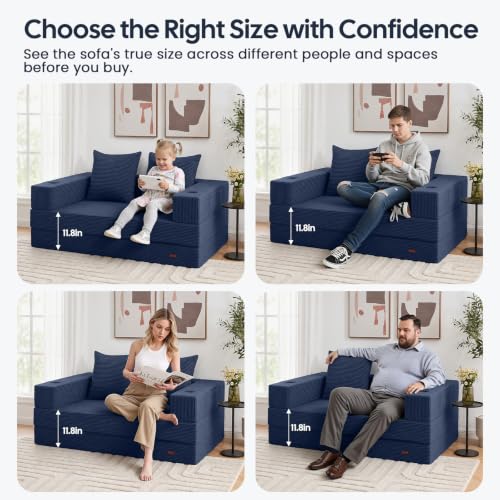 Image of COMAX Futon Sofa Bed, Convertible Sofa Bed, Folding Boneless Couches | Low-Profile Small Boneless Couch for Living Room, 11.8 inch H Low Seat 59 inch Foldable Floor Sofa Lounge Space‑Saving
