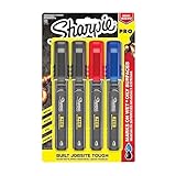 Sharpie® PRO Permanent Markers, Fine Point, Black/Gray Barrel, Assorted Ink Colors, Pack Of 4