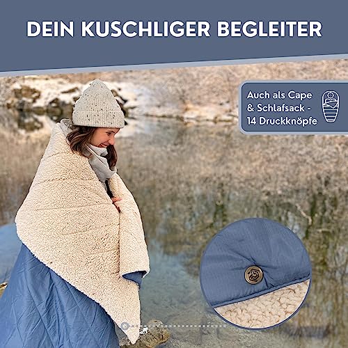 BERGTIGER® GMIATLI - 3in1 Outdoor Decke warm & gemütlich I Camping Decke wasserabweisend + Teflon EcoElite I Reisedecke Ultraleicht I Indoor & Outdoor Decke, Poncho & Schlafsack I Sherpa & Ripstop