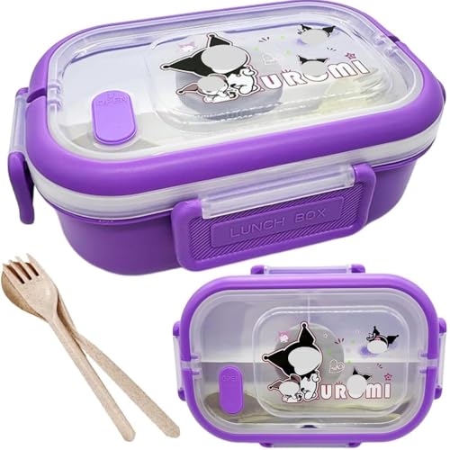 NimblusToy Kuromi Lunch Box, Leakproof Bento Boxes with Handle,Cartoon Cute Lunch Box for Kids Adults,Reusable Multi-Compartment 2 Layer with Cutlery Microwave Safe Snack Boxes 1000ml
