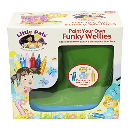 Tierra Garden 7-LP417 Little Pals Kids Paint Your Own Wellies Rain Boots, Green with Blue Trim, Kids US Size 9.5