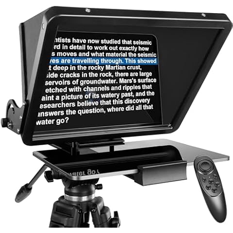 GEIMRSY 16 inch Aluminium Teleprompter for Camera and iPad, Come with Remote Control, Compatible with iOS/Android Apps, Short Video and Live Streaming Cover