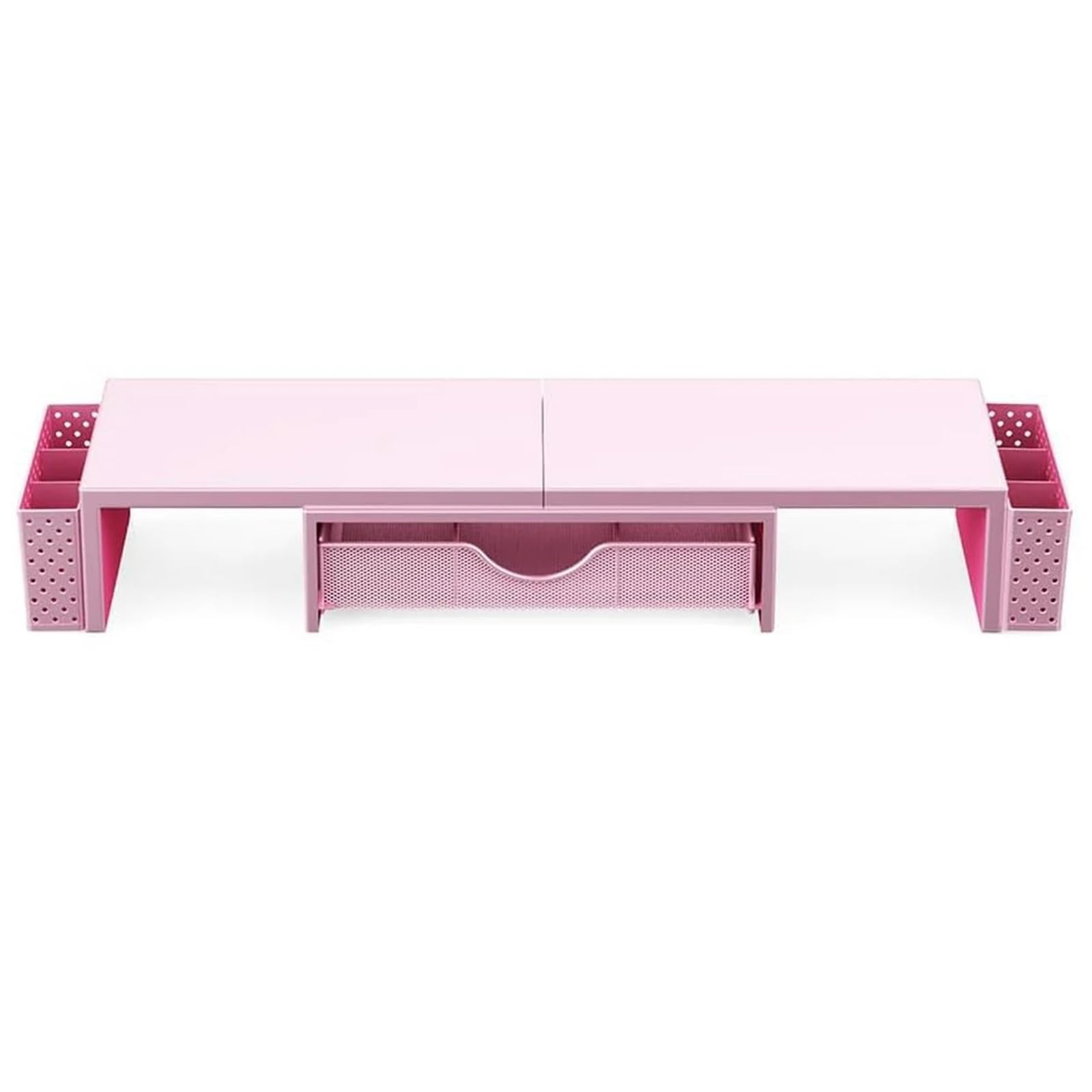 Dual Monitor Stand Riser with Drawer and 2 Pen Holders Desk Organizer (Pink)