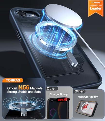 Image of TORRAS Stronger Magnetic & Shockproof for iPhone 17e Case /iPhone 16e Case, Fit for MagSafe, 16FT Military Grade Drop Protection, Slim Anti-Scratch Translucent Phone Case for iPhone 17e, Black