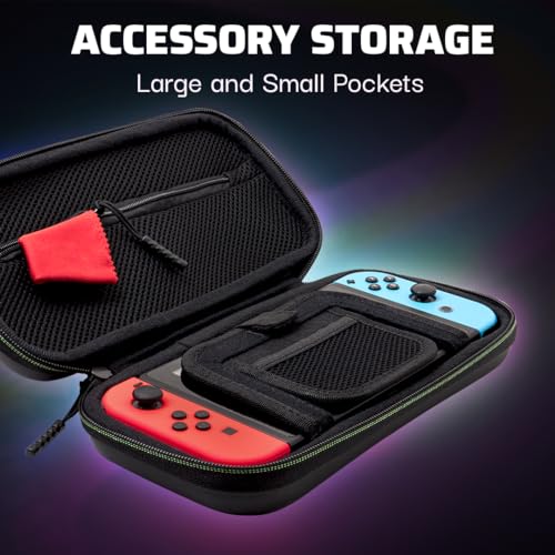 Image of PDP Nintendo Switch Travel Case Plus GLOW with Wrist Strap, Built-in Stand & Game Storage Pockets, Licensed Switch Lite /OLED Compatible: Grand Prix Princess Peach (Glow in the Dark)