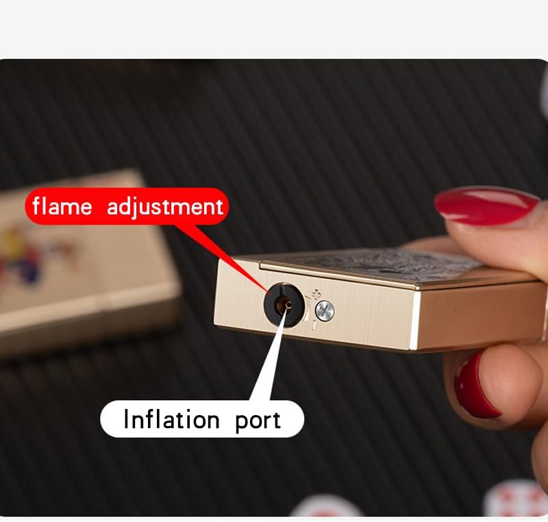 Miniatura 7 de Encendedor de póquer de metal de 2 piezas, recargable y ajustable, divertidos encendedores de llama de chorro a prueba de viento, para cumpleaños,
