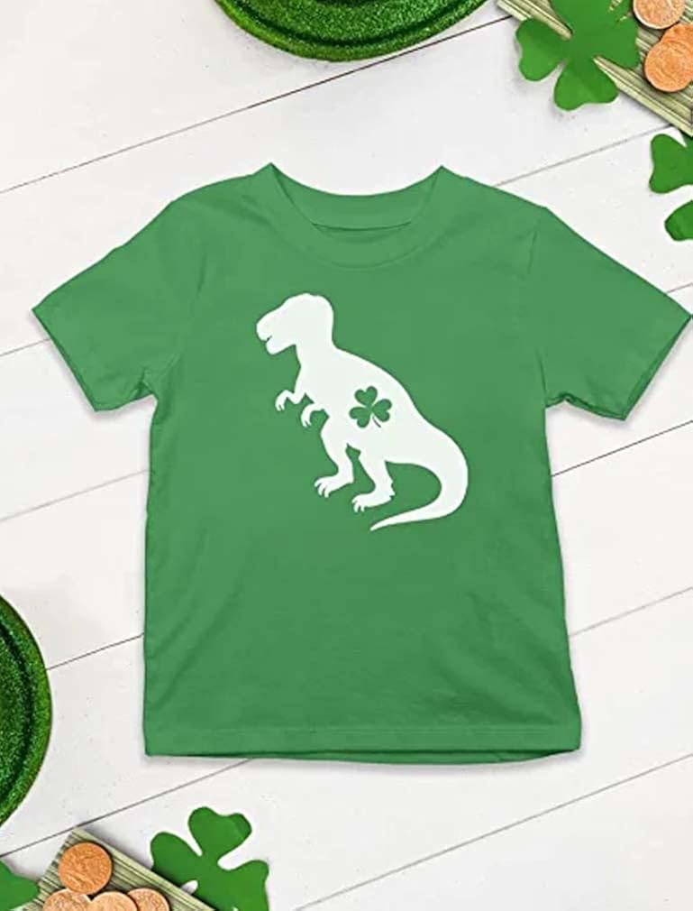 St Patrick Shirt for Boys Pattys Day T-Rex Leprechaun Toddler Kids T-Shirt