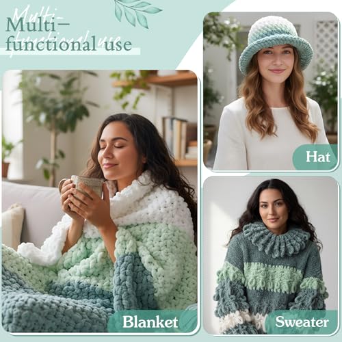 Image of Threlaco 6 Pack Finger Loops Yarn Bulk Soft Chunky Yarn 600 G / 6 Skeins for Mothers Day Beginners Knitting No Needles or Hooks(White, Light Green, Dark Green)