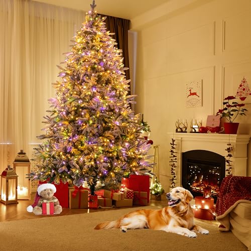 Sunnyglade 7.5ft Artificial Snow Flocked Christmas Tree with 600 LED Lights (Not pre-lit), Xmas Tree Full Tree with 1422 Branch Tips & 11 Modes Light, RGB & Warm White Light, Foldable Stand for Home by Sunnyglade - Image 6