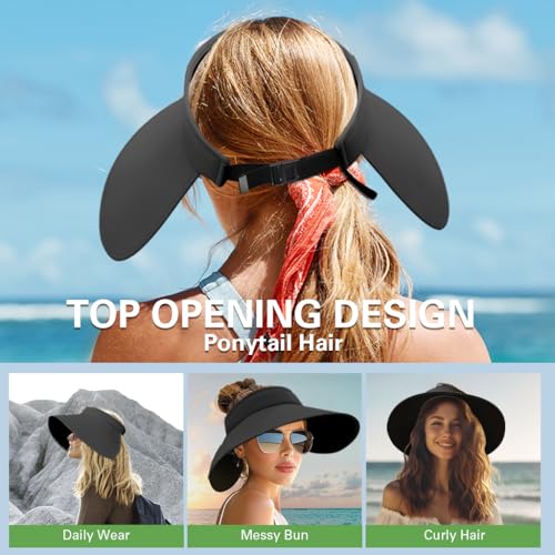 Image of Venzina UPF 50+ Sun Visor Hat for Women Ultra Wide Brim Outdoor Sun Hat UV Protection Hat Blackout Liner Design Packable Travel Hiking Hat Adjustable Elastic Closure Fashion Beach Hat