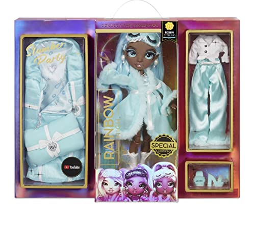 Rainbow High Slumber Party Robin Sterling â€“ Blue Fashion Doll and Playset with 2 Designer Outfits, Bath Robe Accessories, Gift for Kids and Collectors, Toys for Kids Ages 6 7 8+ to 12 Years Old