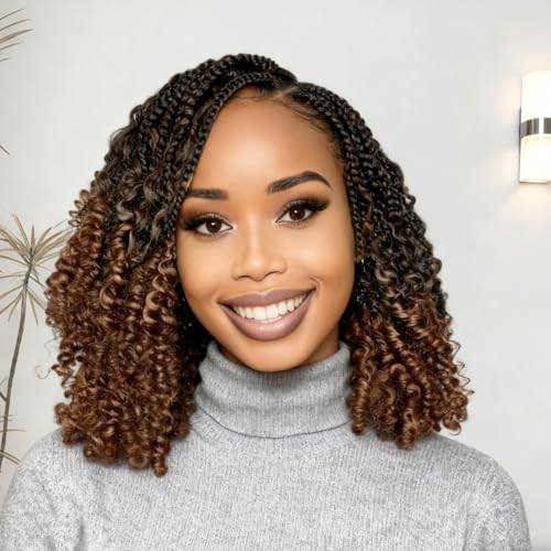 Goddess Box Braids Crochet Hair 10 Inch Bohemian Box Braids Crochet Hair with Curly Ends Boho 3X Synthetic Crochet Braiding Hair for Women (7 pack, 1b/30#)