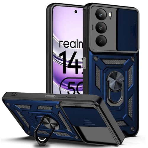 Image of AIBEX Back Cover for Realme 80X 5G / Realme P3X 5G / Realme 14X 5G | D10 Tough Armor Case | Sliding Camera Shield | 360 Protection | Kickstand Ring Holder | Military-Grade Shockproof Bumper Case