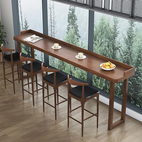 Mesa de bar de pared de madera maciza con barandillas, mesa alta moderna para cocina y balcón