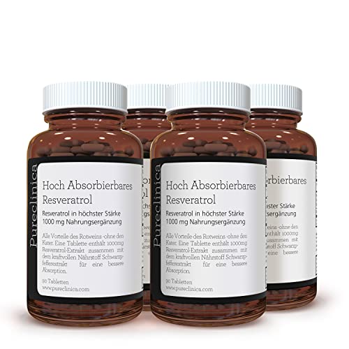 1000mg Resveratrol x 360 Tabletten (4 Flaschen zu 90 Tabletten - 12 Monate Vorrat). 10 x Stärke mit Schwarzpfeffer-Extrakt für schnellere Absorption. SKU: RV3x4 Cover