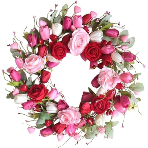 idyllic 22 Inch Valentine Bunny Ear Tulip Rose Wreath Cover