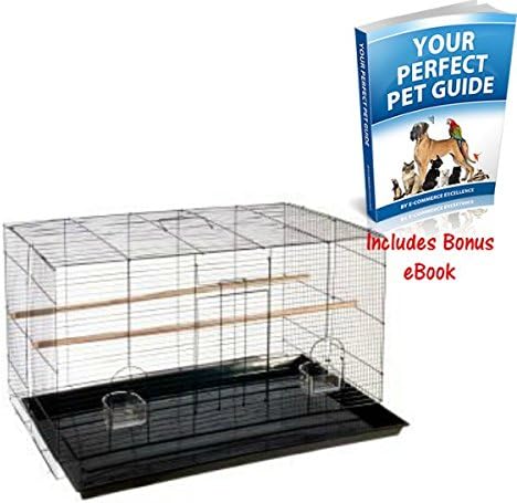 Simple Black, Powder-Coated Metal Cage With Pull-Out Base Tray - Suitable For Smaller Bird Species By eCommerce Excellence