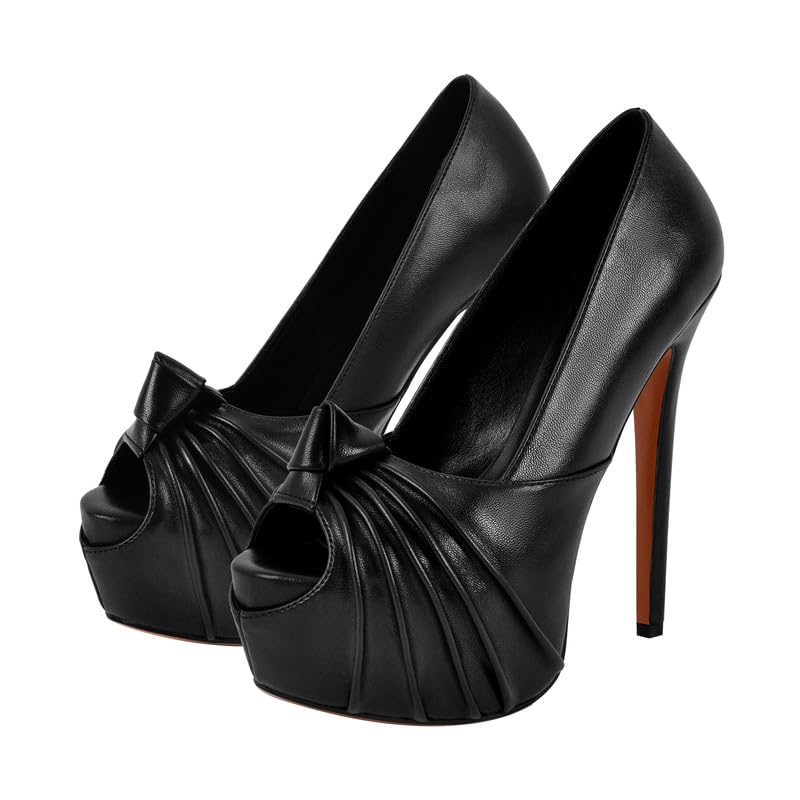Peeptoe High Heels Damen Plateau Pumps Pfennigabsatz mit Knoten Abendschuh Partyschuh