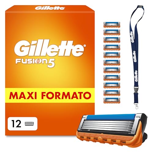 Gillette Fusion5 12 Lamette Fusion 5 di Ricambio per Rasoio Barba Manuale, con Striscia Lubrificante per Scorrevolezza Fluida e 6 Lame per Rasatura Profonda e Duratura