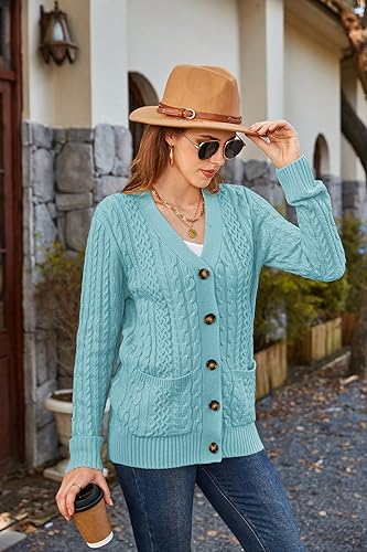 Image of Womens Cardigan Sweaters Cable Knit Sweater 2026 Fall Winter Chunky Open Front Button Down Coats with Pockets
