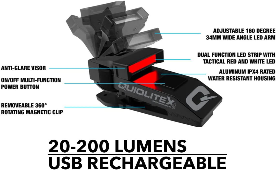 QUIQLITEX2 Tactical Red/White Hands-Free LED Pocket Light, 20-200 Lumens, Aluminum Housing (USB Rechargeable) - Image 3