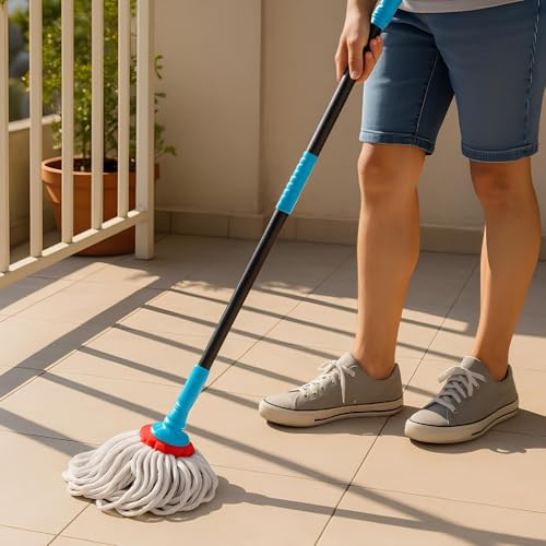 Image of PulGos 360 Rotating Self-Wringing Floor Mop | Wet & Dry Microfiber Pocha for Home, Bathroom, Kitchen & Outdoor | Adjustable Handle | Multicolor Flat Mop Wiper Pocha for Tiles & Floor Cleaning