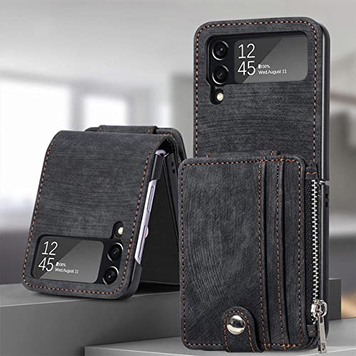 Funda Samsung Z Flip 4 DUGROS de cuero plegable negra 2 en 1 con tarjetero