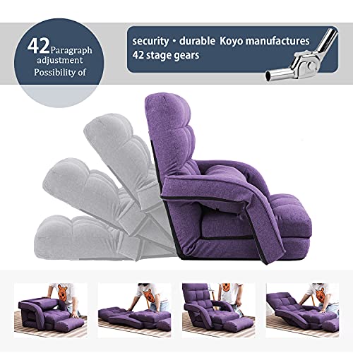 Floguor Floor Chair, Chaise Lounge Indoor, 42-Position Adjustable Folding Lazy Sofa With Armrests And A Pillow Padded Gaming Chairs For Living Room, Bedroom Factory Price (Purple) 8803Pu #TOP1