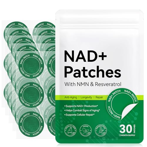 WeiWeiLa NAD+ Patches 30 Count - 500mg NMN & Resveratrol Anti-Aging Skin Patches 8-Hour Energy NAD Boost Patch with NAC & CoQ10 Transdermal NAD Supplement for Cellular Renewal