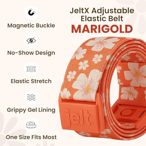 Image of JeltX Adjustable Elastic Belts for Men and Women, Non-Slip Stretch Belt with Magnetic Belt Buckle and Grippy Gel